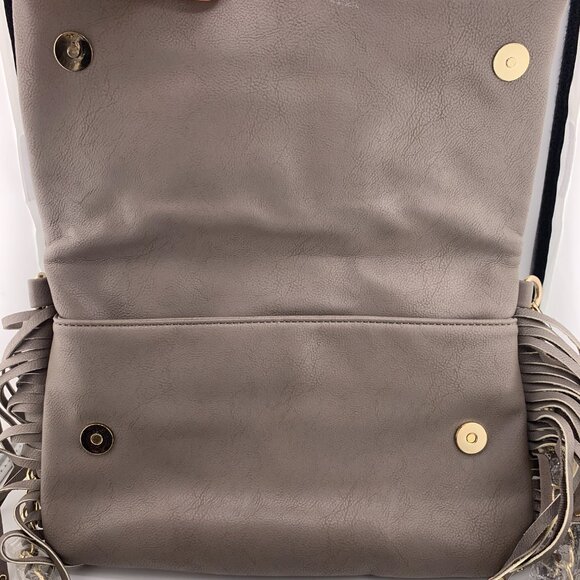 NWT BCBG Paris Taupe Fringe Foldover Crossbody Bag - Picture 8 of 15
